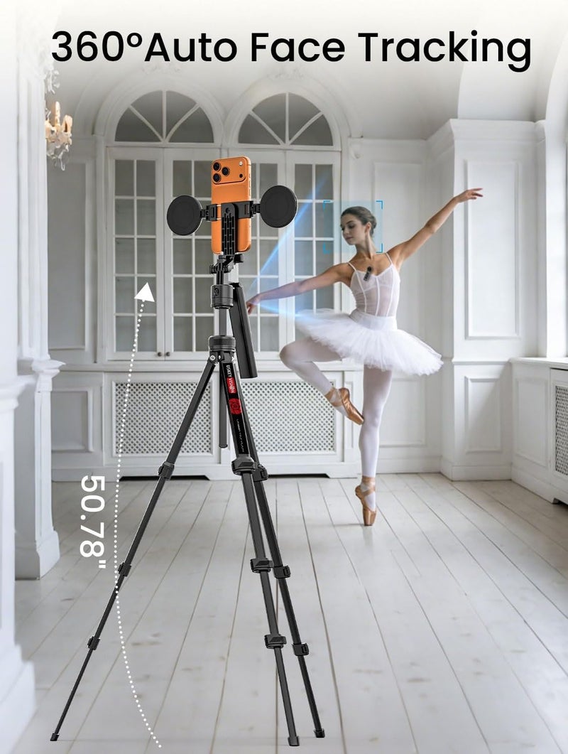 USKEYVISION Vlogging Kit w/Remote,YouTube Starter Kit,Auto Face Tracking Tripod for iPhone w/Light,Phone Stand for Video Recording,Camera Mount Tripod,Wireless Lavalier Microphone（R01 Pro Combo1） - Image 2